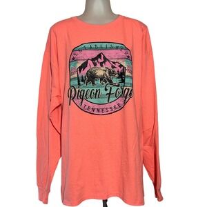 Pigeon Forge Tennessee Bear Graphic Long Sleeve Shirt XL Coral Fruit of the Loom